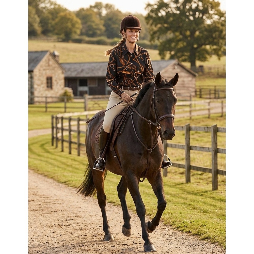 Ralph Lauren Jeans Button Down Belting Print Shirt Equestrian 100% Cotton, Large - Picture 3 of 9